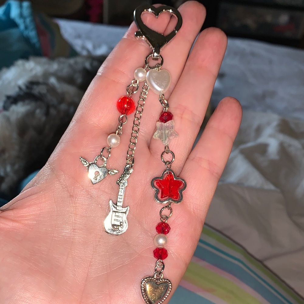 Heart and Crystal beads purse/bag Charm Keychain